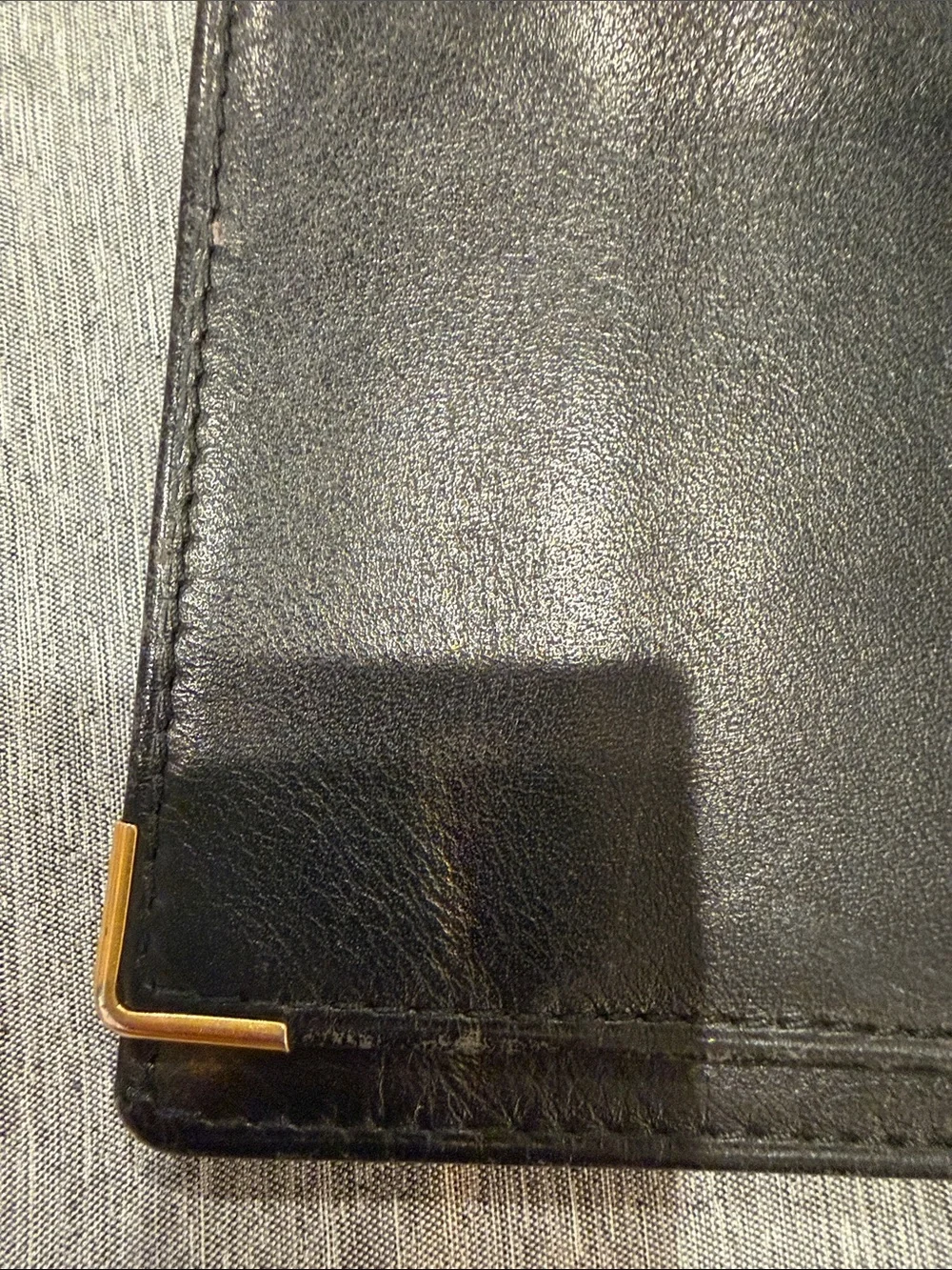 Dunhill Black Leather Wallet with Gold Logo and Corner Trim